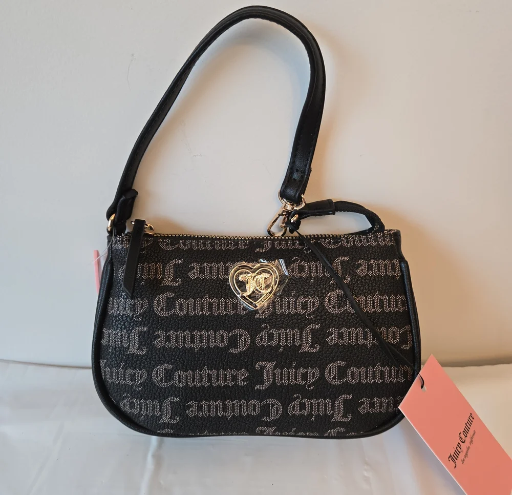 Juicy Couture Gothic Script Wristlet with Gold Heart Charm